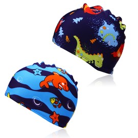 SCJJZ Swimming Cap, Swimming Cap Children Boys, Gorro Natacion Niña, Swimming Cap Girls Long Hair, Pack of 2 Children's Swimming Caps, Stretch Swimming Caps for Boys and Girls from 1-8 Years