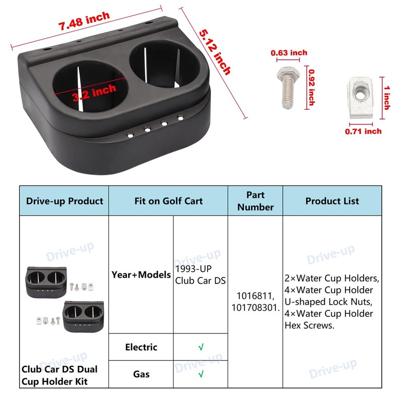 Drive-up Golf Cart Club Car DS Dual Cup Holder Kit