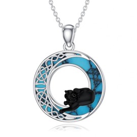 Zeltryn Turquoise Moon Cat Necklace 925 Sterling Silver Cat Pendant Necklace Moon Necklace Birthday Anniversary Valentine's Day Fashion Jewelry Gift for Women