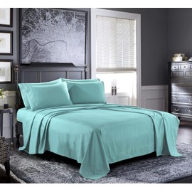 Pure Bedding Bed Sheets - Queen Sheet Set [6-Piece, Aqua] - Hotel Luxury 1800 Brushed Microfiber - Soft and Breathable - Deep Pocket Fitted Sheet, Flat Sheet, Pillow Cases