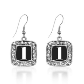 Inspired Silver - Sport Number 1 - Silver Dangle Earrings for Women - Square Charm Earrings French Hook Drop with Cubic Zirconia - Women's Dangly Earrings Jewelry Gift