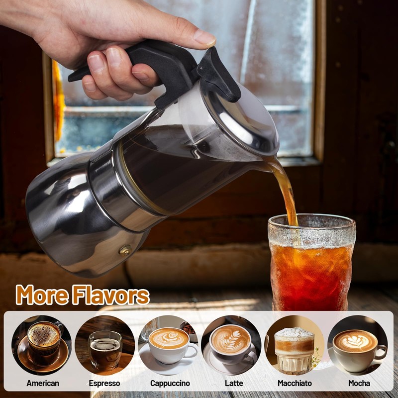 Vaolvpant 9 Cup Glass Clear Moka Pot Thickened 304 Stainless
