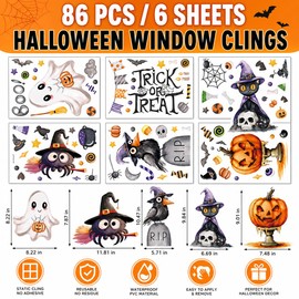 86 PCS Halloween Window Clings Decorations - Cute Spooky Ghost, Black Cat, Spider & Pumpkin Static Cling Stickers for Glass Classroom, Party & Home Decor