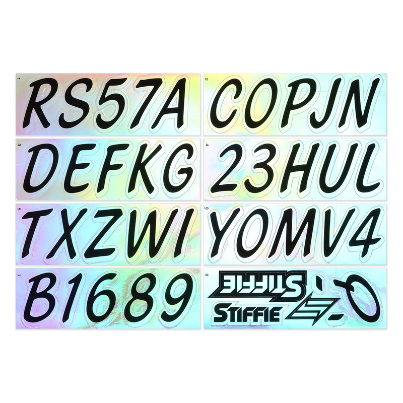 Whipline Solid Black/Chrome 3" Alpha-Numeric Registration Identification Numbers Stickers Decals