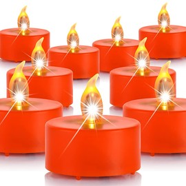 Biyanuo Battery Operated Tea Lights Candles - 12 Pack LED Tea Candles Lamp Realistic and Bright Flickering Holiday Gift Operated Flameless LED Votive Light for Seasonal Festival Celebration (Orange)
