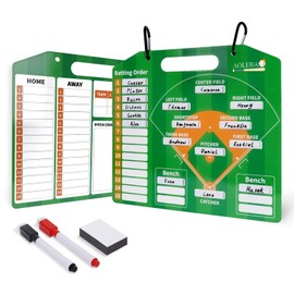 AOLEBA Baseball Lineup Board for Dugout,Dry Erase Magnetic Metal Baseball Clipboard for Coaches with 30 Lineups Cards (Green)