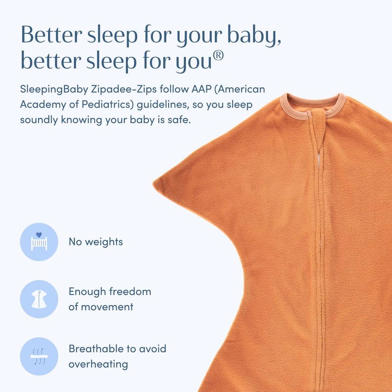 SleepingBaby Zipadee-Zip Transition Swaddle - Fleece Baby Swaddling Blanket with