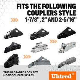 2025 Updated Trailer Hitch Lock -Anti Theft Coupler Lock Fits 1-7/8", 2" and 2-5/16" Couplers, Heavy Duty Trailer Tongue Lock with Weatherproof Silicone Cover, Trailer Coupler Lock for Trailer Boat Rv