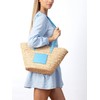 Cavalli Class CERVINIA Natural/Light Blue Medium Straw Beach Tote Bag