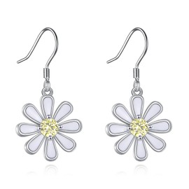 URONE Daisy Earrings 925 Sterling Silver Daisy Dangle Earring With Zircon Daisy Jewelry Gift For Women