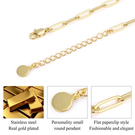 KISSPAT 14K Gold Plated Paperclip Link Chain Necklace Dainty Stainless Steel Rectangle Paper Clip Necklace with Bracelet Set for Women Y2K Trendy Jewelry Gift