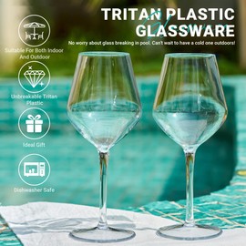 MICHLEY Unbreakable Stemmed Wine Glass 100% Tritan Plastic Dishwasher available Glassware 15 oz, Set of 8
