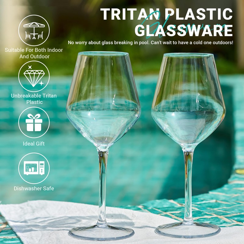 MICHLEY Unbreakable Stemmed Wine Glass 100% Tritan Plastic Dishwasher available