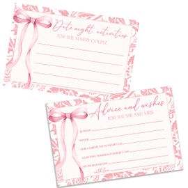 HRIOROII Advice And Wishes For The Mr And Mrs, Shes Tying The Knot Bridal Shower Games Decorations, Pink Bow Decor For Wedding Engagement Party, Advice Cards For The Bride And Groom, 25 Pcs Cards -07