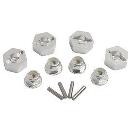 GDOOL 12mm Wheel Hex Hubs Drive Adapter 5mm Thick & Flange M4 Lock Nuts Aluminum for Redcat Axial HSP WLtoys Himoto RC Truck Model Car Upgrade Parts (Silver)