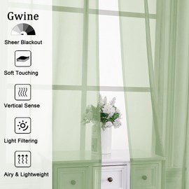 Gwine Light Green Sheer Curtains 84 Inches Long 2 Panels Set for Living Room, Rod Pocket Voile Lightweight Bedroom Curtains, Light Filtering Solid Window Sheer Panels, Each 42" Wx84 L