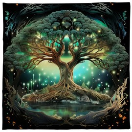 ZHOUSUFEN Trees of Life Altars Cloth Tarots Cards Tablecloth Divinations Cards Table Cloth Square Tapestry Witchcrafts Supply, 50x50cm