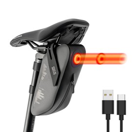ROCKBROS Bike Saddle Bag with Smart Tail Light,Waterproof & Resistant 0.8L Bike Bag Under Seat,Reflective Bicycle Seat Bag with Hard Shell and 3 Velcro Straps for MTB Road & Mountain Bikes