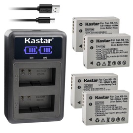 Kastar 4-Pack NB-10L Battery and LED2 USB Charger Compatible with Canon PowerShot G1 X, PowerShot G3 X, PowerShot G15, PowerShot G16, PowerShot SX40 HS, PowerShot SX50 HS, PowerShot SX60 HS Cameras