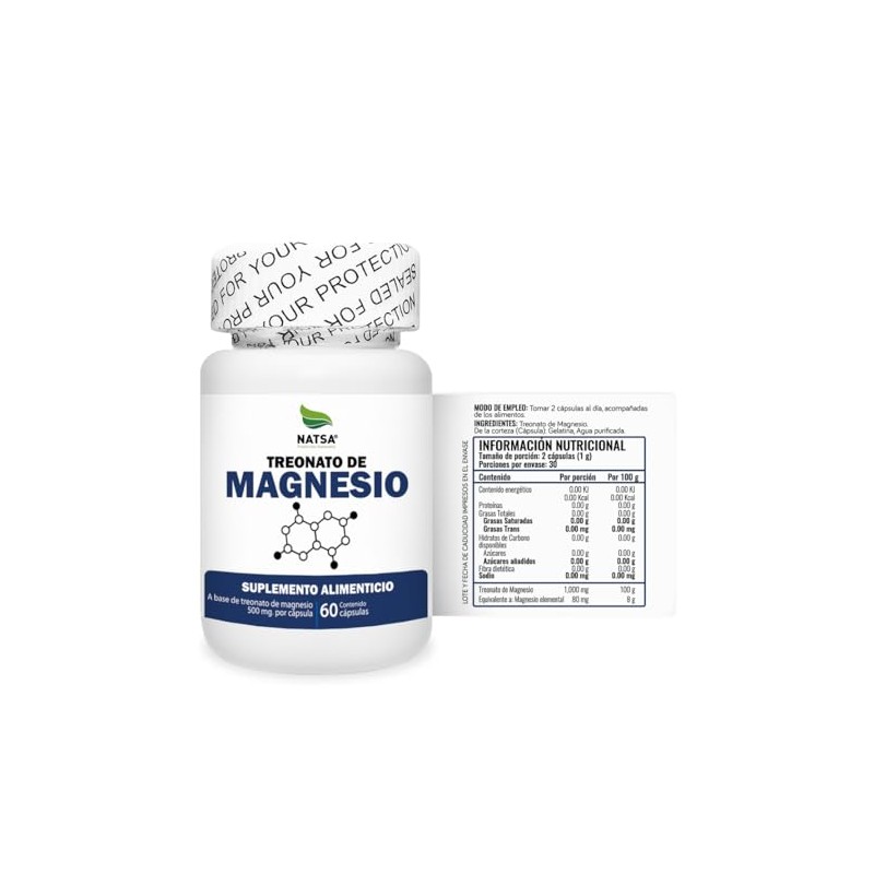 NATSA Treonato de Magnesio 60 Cápsulas 500 mg de Treonato