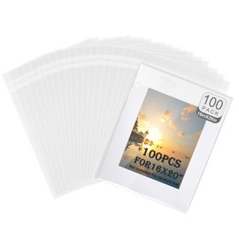 Phiocxem 100 Pack Acid-Free Crystal Clear Sleeves Storage Bags 16 3/8” X 20 3/11”,Plastic Bags for 16x20 Art Prints/Framing Mat Mattes/Pictures/Photos (Bag Size: 16 3/8” X 20 3/11"")