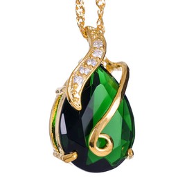 RIZILIA Pendant with 18" Chain & Pear Cut CZ [Simulated Green Emerald] in Yellow Gold Plated, Simple Modern Elegant