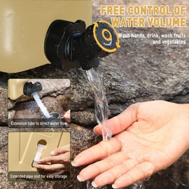 3.2 Gallon Water Jug,12L Portable Water Container with Spigot, Cleaning Brush, Detachable Hose & Extra Lid, Dual Handles Design, BPA-Free Camping Hydration Canteen, Outdoor Tank Storage PE - Khaki