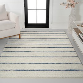 JONATHAN Y MOH201E-4 Williamsburg Minimalist Stripe Area Rug, Contemporary, Modern, Bohemian, Scandinavian, Rustic for Living Room, Dining Room, Bedroom, Kitchen, Cream/Navy, 4 X 6