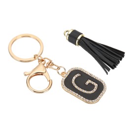 PATIKIL Initial Letter Key Chain, Cubic Zirconia Crystal Alphabet Keychains Letter G Tassel Pendant Keyring for Women Purse Handbag Bag Charm Accessories, Black/Gold
