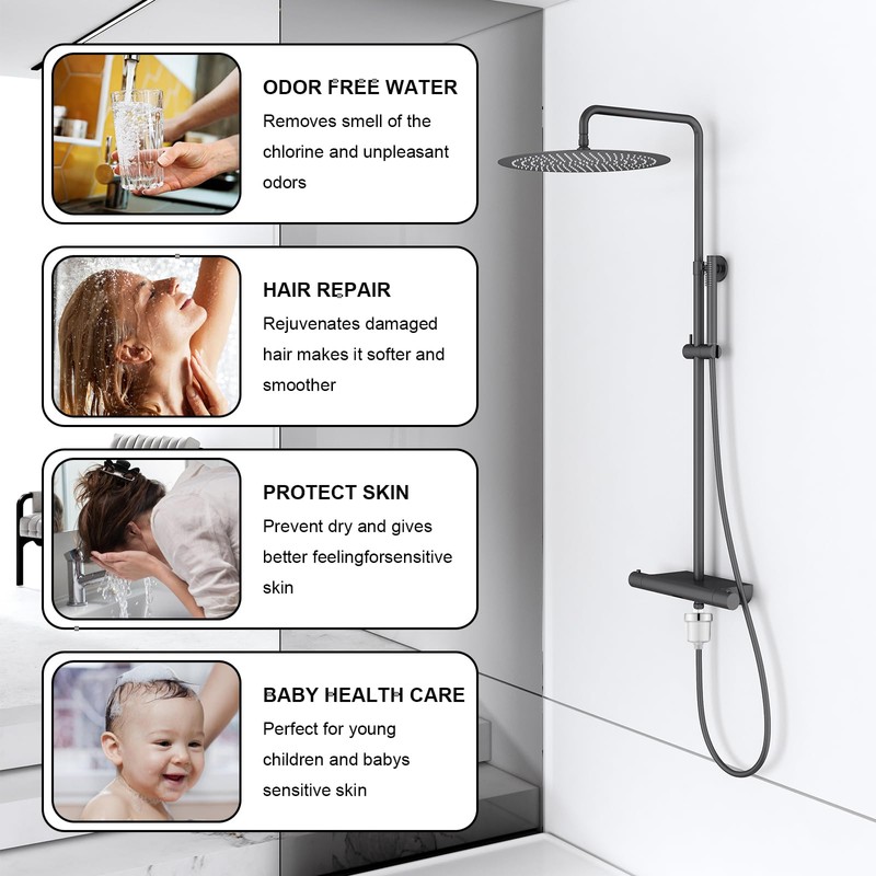 Shower Water Filter, Shower Filter with Two Interchangeable Filter Elements,