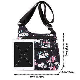 STUOYE Nylon Multi-Pocket Crossbody Purse Bags for Women Travel Shoulder Bag, Pink Cherry Blossoms