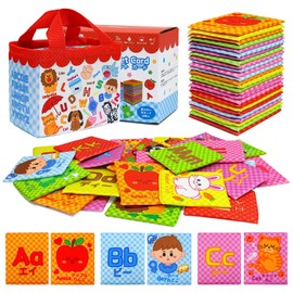 Dr.Rapeti 26 Pieces Soft Alphabet Cards, Cloth Cards, Japanese, English, Bilingual, Includes Storage Bag, Washable, Bath, Early Learning Toy, Word Learning, Babies, Toddlers and Children, ABC Alphabet Cards, 26 Letter Flash Cards
