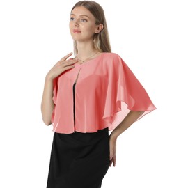 Chiffon Shawls and Wraps capelet for Evening Dress Wedding Cape Cover Up for Women Bolero Flapper Cover Up (Coral)