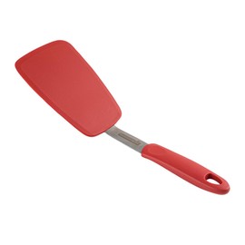 Restaurantware Comfy Grip 13.3 x 4 Inch Silicone Turner 1 Durable Cooking Turner - Stainless Steel Body Rubber Handle With Hole Red Silicone Flipper Spatula Tolerates Up To 446F Dishwashable