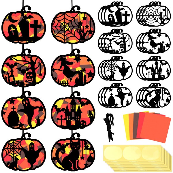 24 Halloween Suncatchers Paper Craft Set Pumpkin Tissue Paper Suncatchers