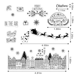 Christmas Clear Stamps for Card Making Decorative Xmas Theme City House Background Transparent Silicone Stamps for DIY Scrapbooking Supplies Embossing Paper Card Album Decoration Craft