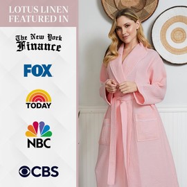 Lotus Linen Women's Lightweight Waffle Weave Robes- Long Soft Cotton Bathrobe - Kimono Spa Bath Robe (US, Alpha, Medium, Regular, Regular, Blush)
