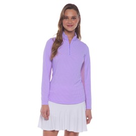 IBKUL Athleisure Wear Sun Protective UPF 50+ Icefil Cooling-Mini Check Long Sleeve Mock Neck Top Lavender/White/Mini Check/L
