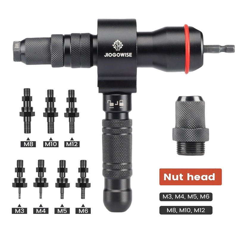JIOGOWISE 2-in-1 Design Cordless Rivet Gun Adapter and Rivet Nut