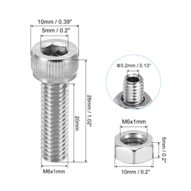 PATIKIL 2 Sets M6x20mm Hex Socket Screw Cylindrical Hollow Bolt Nut Kit Lamp Screw Cutting Screw Through Hole Fastener 304 Stainless Steel