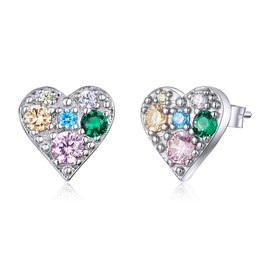 Cute Heart Earrings, Women's, Popular, Hypoallergenic, Sparkle, Zirconia, 925 Silver Earrings, Lightweight, Small, Stud Earrings, Gift for Women, Silver, Cubic Zirconia