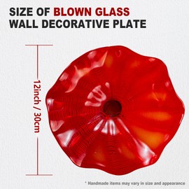 Hand Blown Art Glass Platter Wall Decor for Walls, Unique Blown Glass Wall Plates, 12 Inch Red Accent for Kitchen, Living Room, Staircase, Hallway