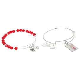 Alex and Ani Peanuts™, Charlie Brown Christmas Tree Set of 2, Shiny Silver Finish, Red Charm