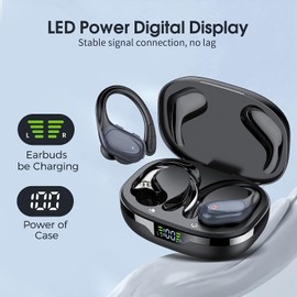 CASCHO Wireless Earbuds, 60Hrs Playtime Bluetooth Earphones, Bluetooth Headphones 5.3, Deep Bass Stereo HD Mic, In-Ear IP7 Waterproof Earphones with Earhooks, USB-C, for Sport iOS/Android Black