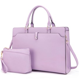 YZAOLL 15.6 Inch Laptop Bag for Women,Lightweight Vegan Leather Work Tote with Clutch Purse,Water-resistant Business Briefcase - Large Capacity Office Bag for Travel,College Essentials(Gift),Purple