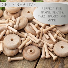 Factory Direct Craft Unfinished Wood DIY Craft Wooden Wheels and Axle Pegs (Size: Wheels: 1-1/2" Dia., Axle Pegs: 1-1/4")