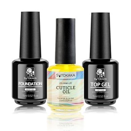 SUTOKAKA 3Pcs 15ml Base Top Coat Set with Cuticle Oil Soak-Off UV Cured Glossy Top Gel Base Coat No Wipe Combination Fast Air Dry Nail Care Nutritive Oil for Manicure Pedicure Nail Supplies