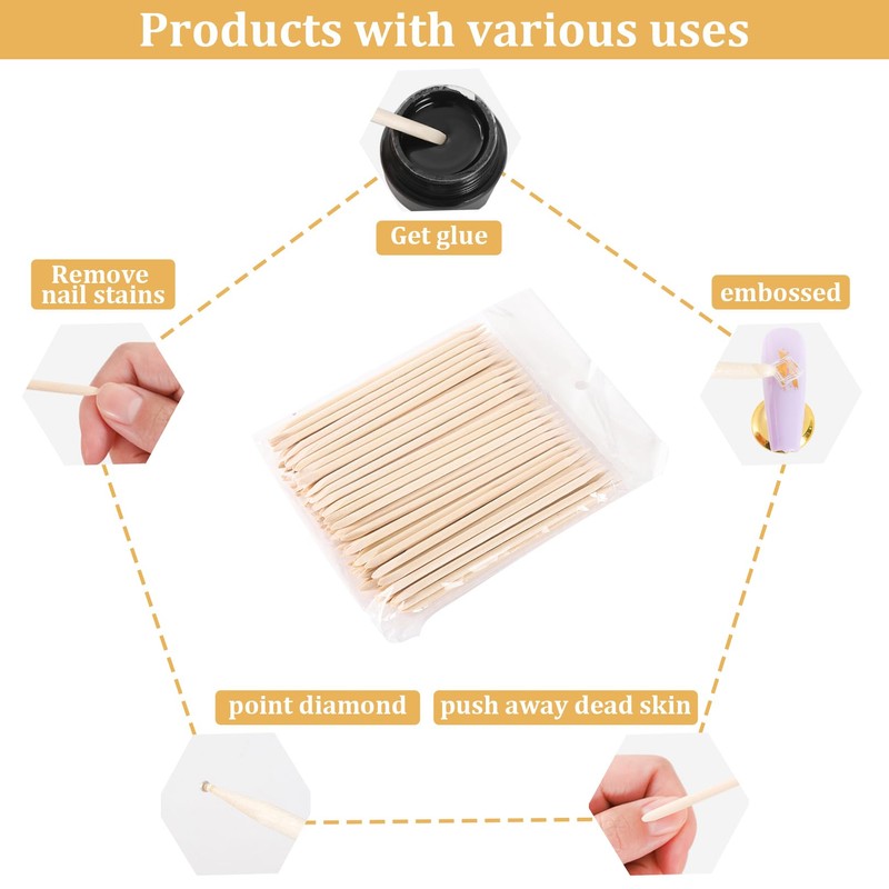 Pack of 100 Rosewood Sticks Manicure Professional Manicure Tools, Cuticle