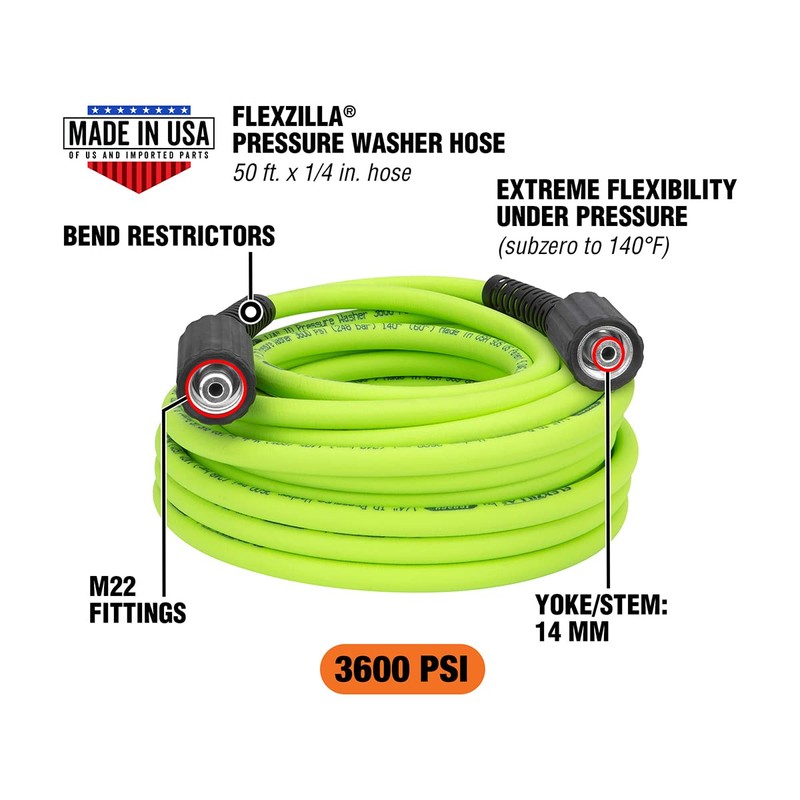 Flexzilla HFZPW36450M-E 3600 PSI, 50' Pressure Washer Hose, 1/4 in.