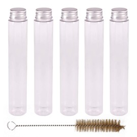 ZMYBCPACK 15 Pcs 100ml Clear Plastic Test Tubes with Screw Caps & 1 Cleaning Brush -Flat Bottom Candy Tubes-Jelly Belly Bean Containers-Craft Tubes for Christmas Wedding Party Décor